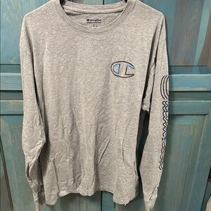 Champion Gray Athletic Tee with Blue Accents